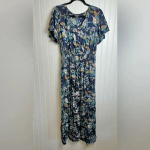 Angie Navy Floral Romper/Maxi Dress Size Large A48